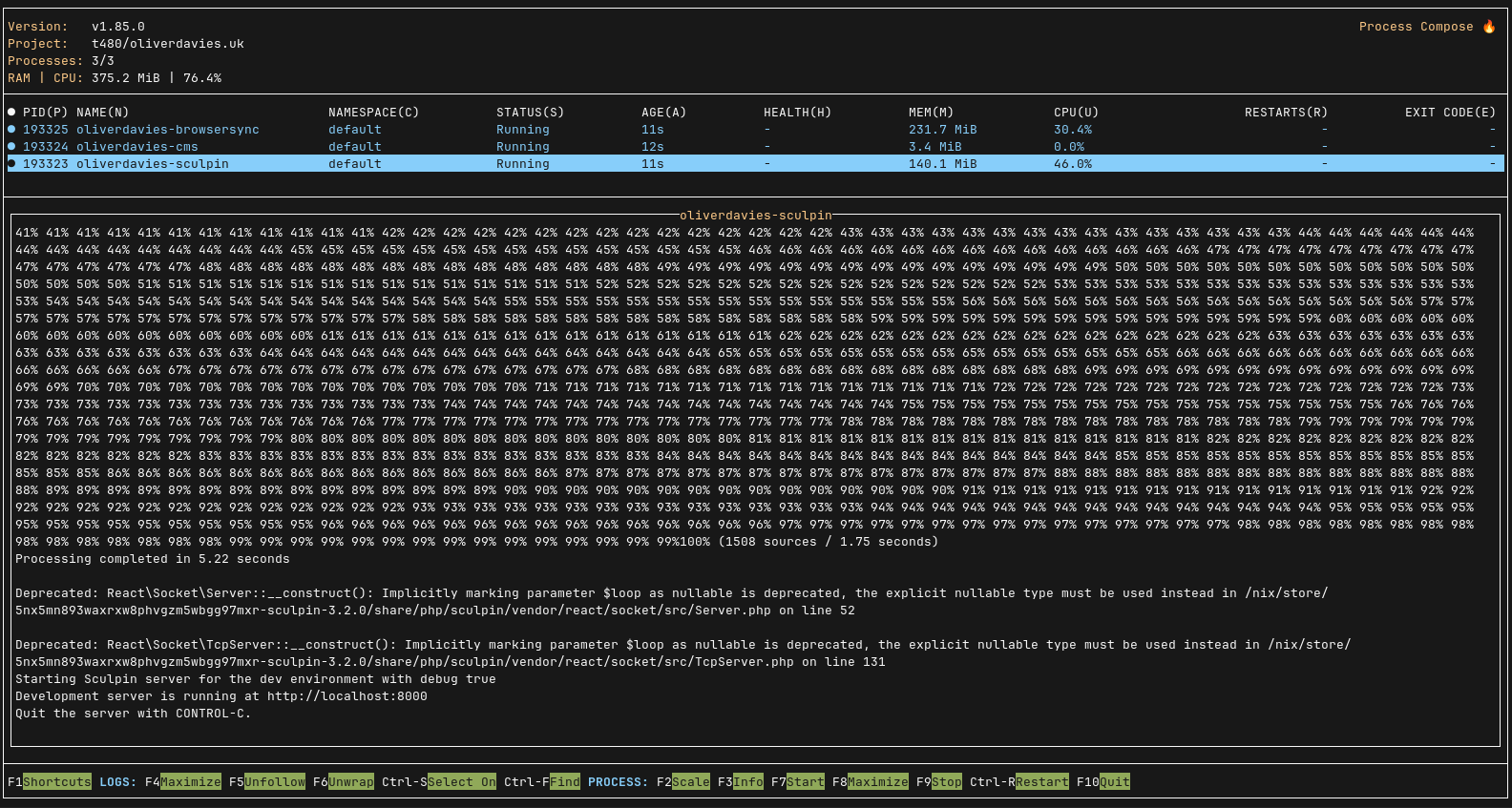 A screenshot of the Process Compose TUI