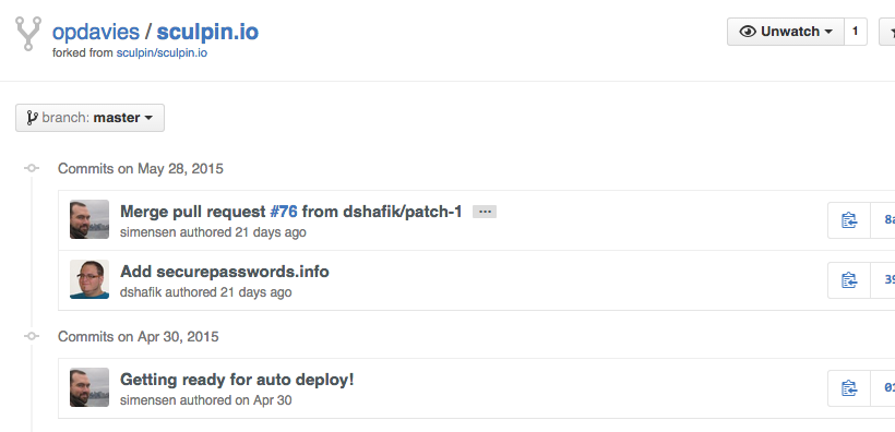 The commits on my master branch after rebasing
