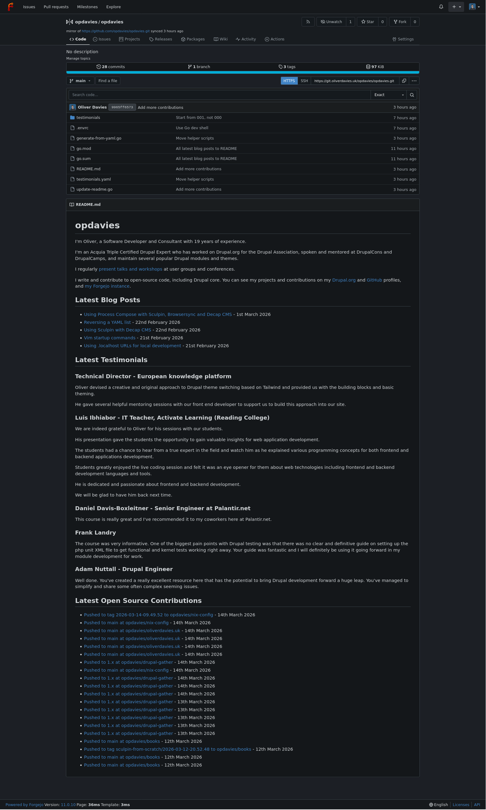 A screenshot of my README.md profile page